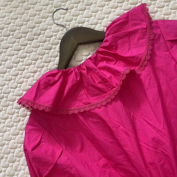 NWT Self-Portrait Fuchsia Pink Lace Ruffled Cotton-poplin Mini Dress 4 - Picture 14 of 16